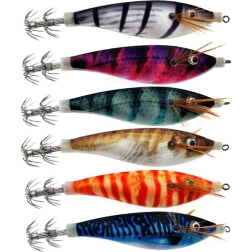 6Pcs New Design Shrimp Bait Squid Jig 10CM 12G Artificial Wood Shrimps Lures Fishing Squid Hook Cuttlefish Lures Octopus Bait