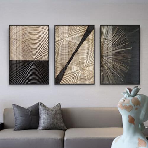 Abstract Retro Canvas Paintings Black Gold Wood Poster and Wood Grain Rings Nordic Print Wall Art Picture for Living Home Decor