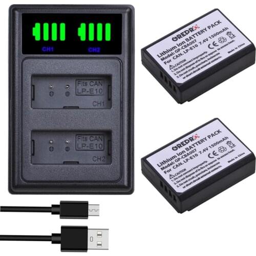 2x LP-E10 LP E10 Digital Camera Battery + Type-c LED Charger for Canon EOS 1100D 1200D 1300D 2000D Rebel T5 T6 T7 T100 Kiss X50