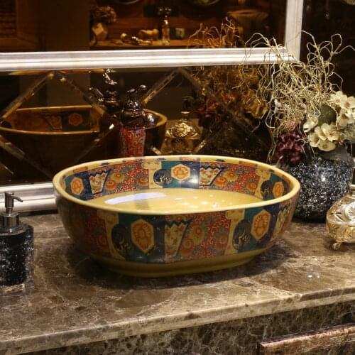 Antique oval Jingdezhen ceramic sink bathroom wash basin Ceramic Counter Top ceramic Wash Basin Bathroom Sink
