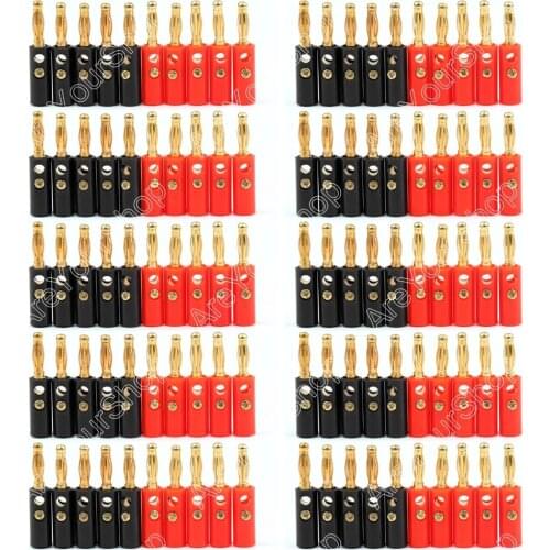Areyourshop Hot Sale 100 Pcs High Quality 4mm Banana Plug Gold Plated Red Black Length 40mm Connector