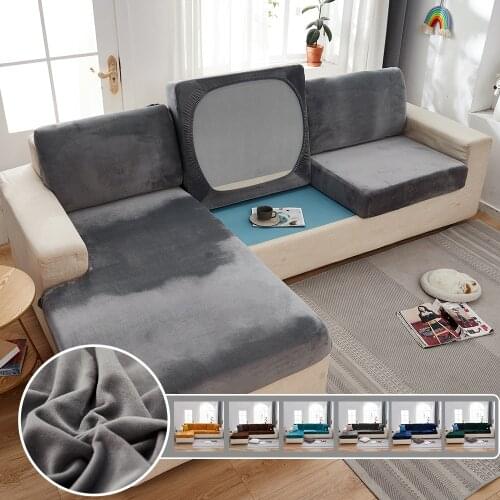 Airldianer Velvet Solid Color Sofa Cushion Covers Elastic Sofa Funiture Protector Couch Cover Strenth Slipcovers for Living Room
