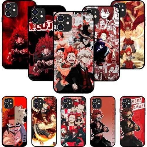 For iPhone 11 12 8 Plus Mini Pro X XR XS Max 4 5 7 6 6S 8 SE Phone Case Black Cover Waterproof Art My Hero Kirishima Eijiro