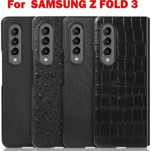 Z Fold 3 Case for Samsung Galaxy Z Fold 3 Case Crocodile Ostrich Texture Genuine Leather Protective Cover for Galalxy Z Fold 2 3
