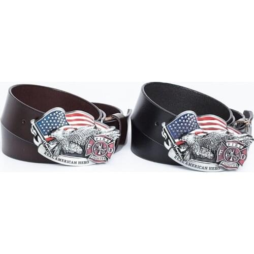 Mens luxury leather belt fire alarm status symbol belt buckle retro all-match pure leather belt