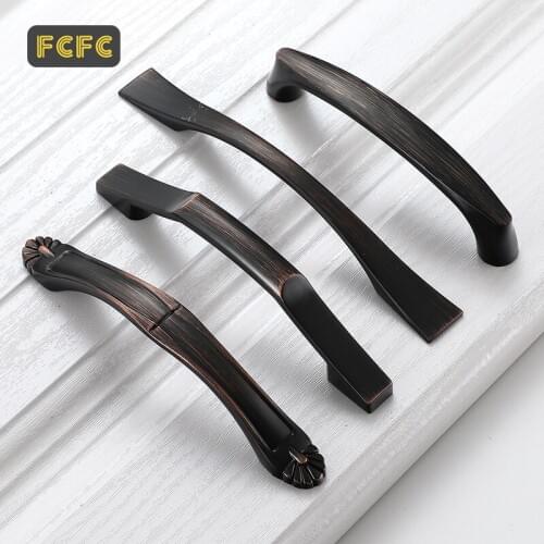 FCFC Cabinet Handles Zinc Alloy Black Bronze American Style Kitchen Cupboard Door Pulls Furniture Handle Drawer Knobs Hardware