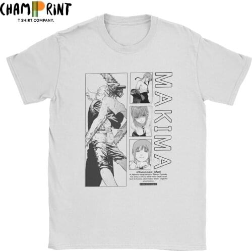 Makima Chainsaw Man Manga T-Shirts Men Casual Pure Cotton Tee Shirt Crewneck Short Sleeve T Shirt Big Size Tops