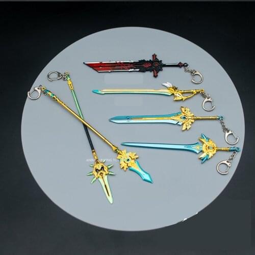 Game Genshin Impact Sword Anime Figure Weapon Keychain Aether Klee ZhongLi Lumine Kaeya Xiao Alloy Model Toys Collection Gift