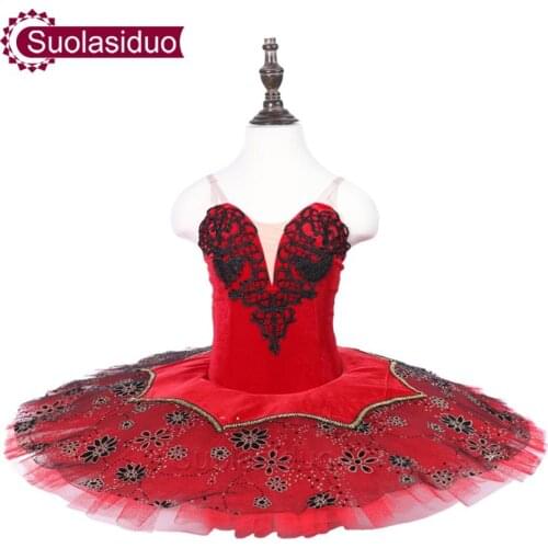 Red Classical Ballet Tutu Stage Wear Girls Performance Practise Dresses Adult Pancake Ballet Dancewear Kids Ballet Dance Clothes