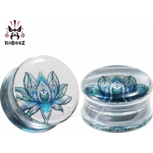Hot Sell Acylic Transparent Piercing Ear Plugs Beauty Lotus Logo Body Jewellry Fashion Gift For Man Women Sell In Pair