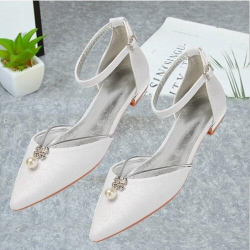 MarHermoso Womens Elegant Glitter Ankle Strap Pointed Toe Ballets Comfortable Guest Reception Ballerinas Bridal Wedding Shoes