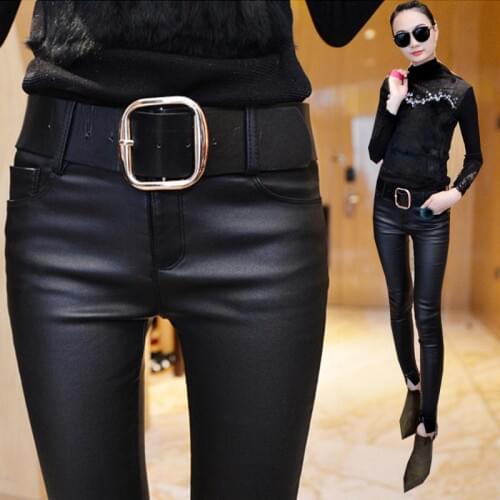Autumn winter plus size leggings women pants high waist Faux Leather leggings women elastic Skinny pencil pants Female trousers
