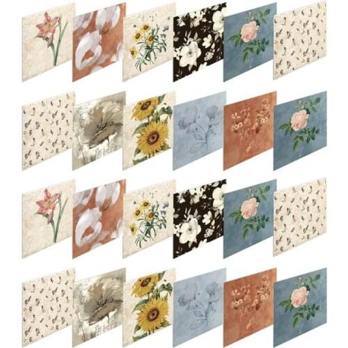24pcs Flowers Art Peel Stick Wall Sticky Backsplash Floor Stair Stickers Waterproof Removable Tile Decals for Bathroom