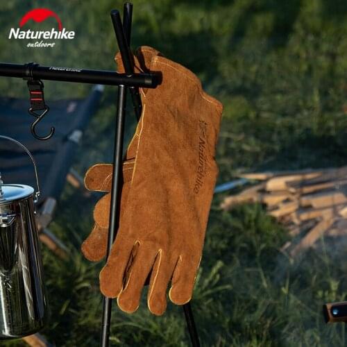 Naturehike Outdoor Camping Picnic BBQ Kitchen Leather Gloves Cowhide Heat Insulation Gloves Flame Retardant Baking Long Gloves