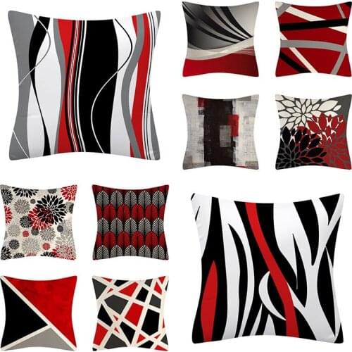 Polyester Abstract Cushion Cover Car Decoration Geometric Abstract Modern Red And Black Pillowcase Home Decorative Pillowcase