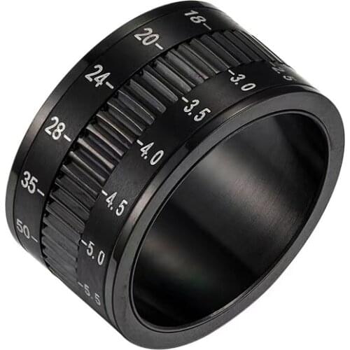 Stainless Steel Black Plated Camera Telephoto Lens Design Spinner For Mens Ring For Party Domineering Single Digital Rings