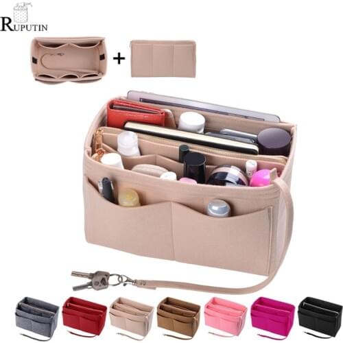 New Popular Womens Makeup Organizer Felt Cloth Insert Bag Multi-functional Travel Cosmetic Bag Girl Storage Toiletry Liner Bags