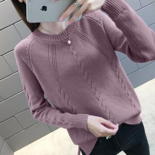 New 2020 Autumn Winter Knitted Turtleneck Pullover Sweater Women O-neck Long Sleeve Knitted Sweaters Female Khaki Purple Jumper
