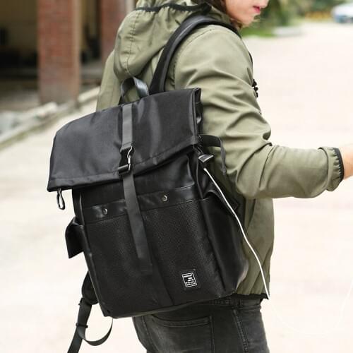 External USB Charge Travel Backpack Casual PU Backpack Men Material Escolar Mochila Quality Brand Laptop Bag Black Personalized