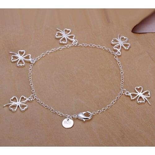 Bracelet Silver Plated Bracelet Silver Trendy Jewelry Bracelet Four-leaf Clovers Jewelry Wholesale Free Shipping aksj LH185