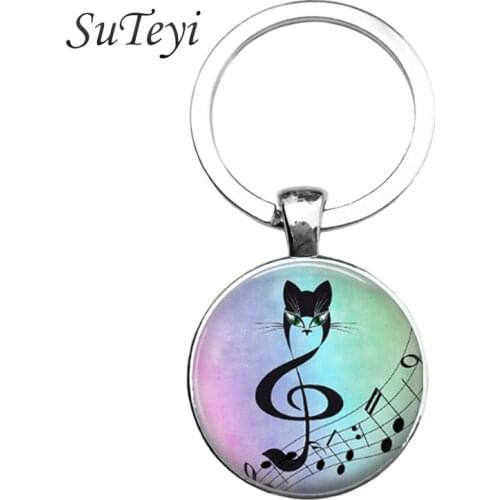 SUTEYI classic grand piano keyboard keychain musician lover jewelry Vintage Piano keys golden music notes key chain ring Pendant