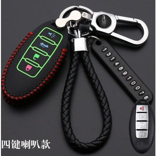 Luminous Leather Key Case for Nissan Altima Maxima Sentra Teana 2007-2012 Smart Remote 4 Buttons Fob Skin Cover Holder