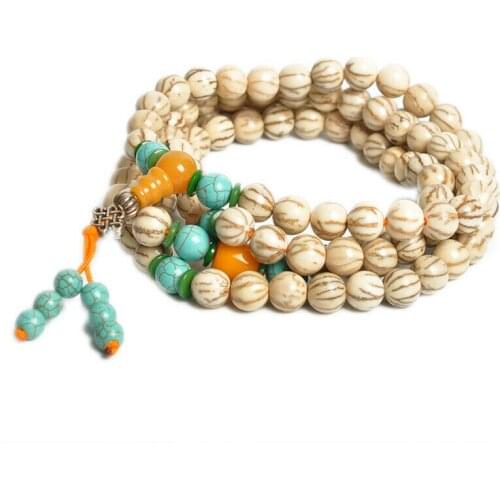 Tibetan Buddhism Gold-line Bodhi Seeds Beeswax Prayer Beads Mala Necklace