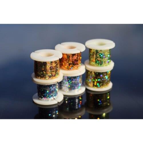Tigofly 2 Spools 6 Colors 2mm-5mm Wide Magnum Flashabou Holographic Tinsel Flash Flat Mylar Crystal Flash Fly Tying Materials