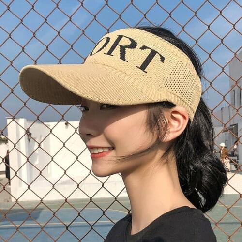 Spring summer hat outdoor baseball hat sports hollow hat letter breathable long brim knitted Sun Hat Womens sun hat