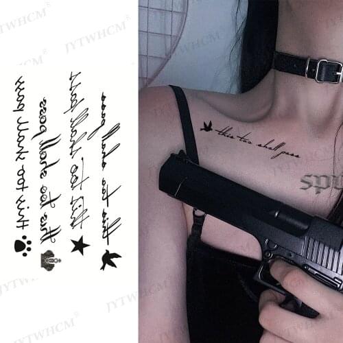 Waterproof Temporary Tattoo Sticker Body Makeup English Word Black Tatto Flying Bird Planet Star Art Flash Fake Tattoo For Women