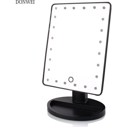 DONWEI LED Touch Screen 24 Light Makeup Mirror Table Desktop Makeup Mirrors Vanity Light Health Beauty LED Mirror Battery power