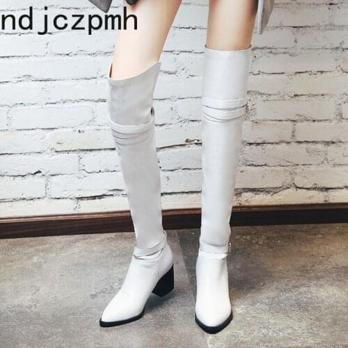 Womens Boots The New Autumn And Winter fashion Pointed Sexy belt buckle mid heel Womens Over the knee boots plus size 32-48