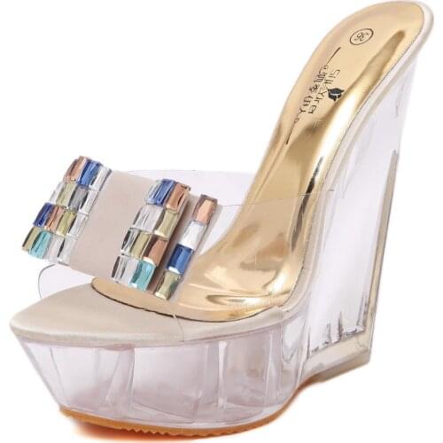 Womens shoes Sexy PU Wedges Heel Transparent Platform Sandals High Heels Party Shoes US size 4-8 No.126-3