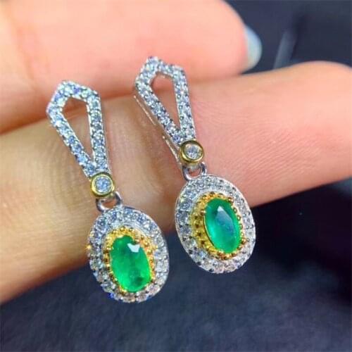 Elegant green emerald gemstone pendant women earrings 925 silver jewelry real natural gem green gem earrings birthday party gift