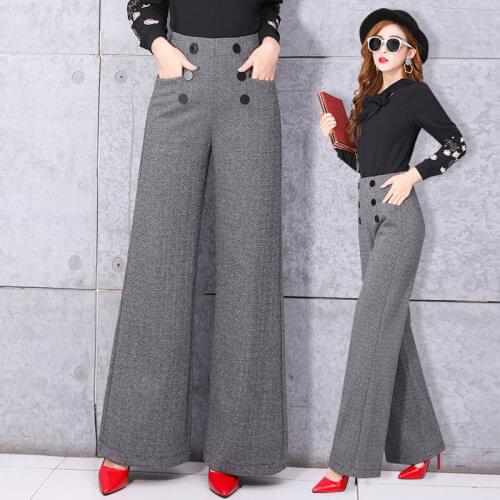 2020 Sping Autumn New Women woolen Pants High Waist office Ladies Trousers Pants Wide Leg Pants