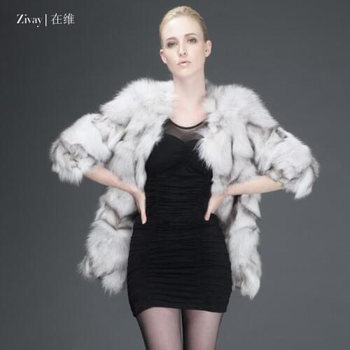 Winter Womens Genuine Natural Fox Fur Coat Half Sleeve O-Neck Lady Warm Garment VF0281