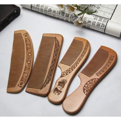 1Pcs Natural Peach Wood Comb Anti-static Engraved Comb Detangling Close Teeth Healthy Head Massage Hair Combs Hair Styling Tools
