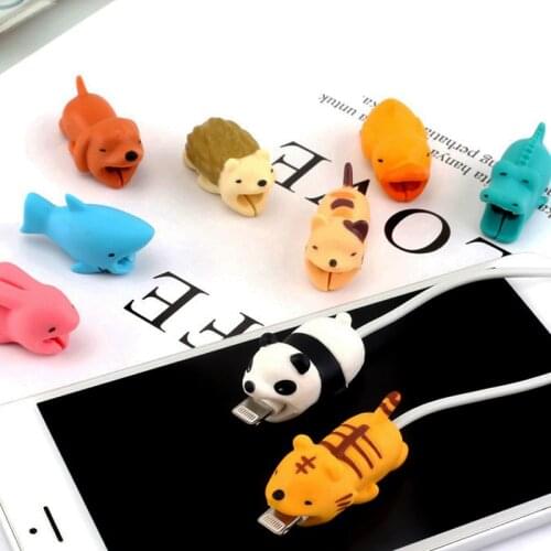 2PCS Cable bites Protector for Iphone cable Winder Phone holder Accessory chompers rabbit dog cat Animal doll model funny