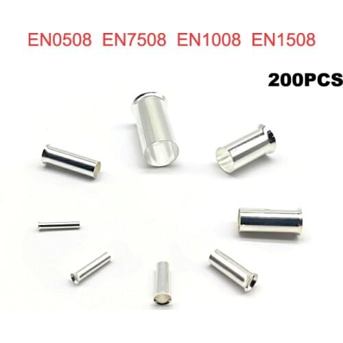 200pcs Copper tube bare cord end terminals Electrical crimp naked terminal wire connector EN0508~EN2508 cable ferrules 22-14AWG