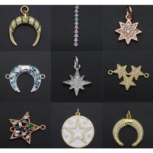 2020 Diy Universe CZ Charms Wholesale Star Necklace Pendant Zircon Moon Star Connector For Jewelry Bracelet Making