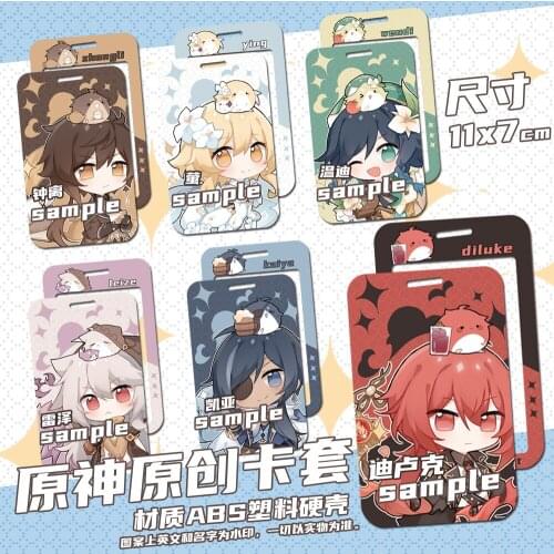 2021 Genshin Impact Kaeya Diluc Venti Lumine Razor Zhongli ID Bus Card Holder Keychain Card Case Cover Badge Pendant Toy Cosplay