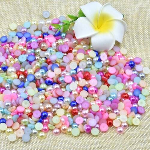6mm 300Pcs Colorful Half Round Imitation Pearl Beads for Craft Cabochon Scrapbook Decoration Flatback Nail Art Garment Beads DIY