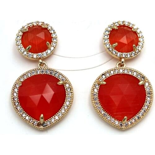 6pairs Cats Eye Stone Stud Earring CZ Paved Gold Plated Blue Red Stone Dangle Earrings for Women Lady Fashion Jewelry Gift