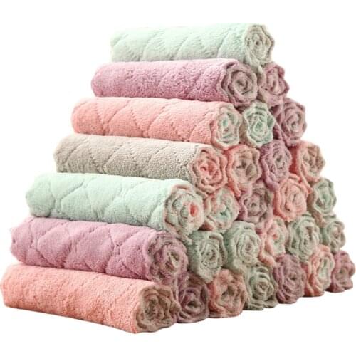 6PCS Washcloths Nonstick Oil Coral Hanging Kitchen Dishclout Hand Towels Effectively Clean Stains Dish Towels
