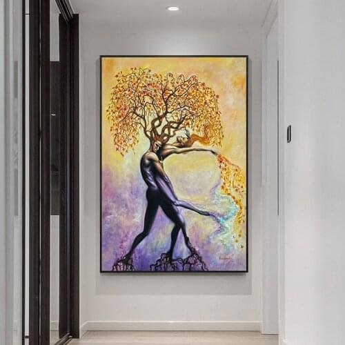 Abstract Man Embracing Woman Tree Canvas Painting Posters and Prints Modern Wall Art Pictures for Living Room Home Decoration
