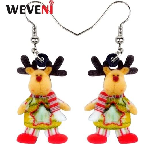 WEVENI Acrylic Cartoon Christmas Deer Elk Gift Earrings Drop Dangle Decoration Ornaments New Year Party Jewelry For Women Girls