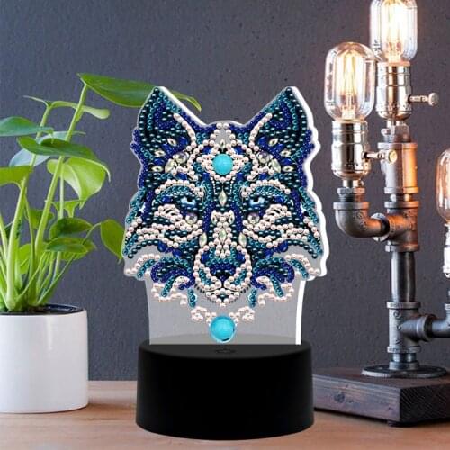 Wolf DIY LED Diamond Painting Night Light Cartoon Religion Special Shape Diamond Embroidery Cross Stitch Home Decoration