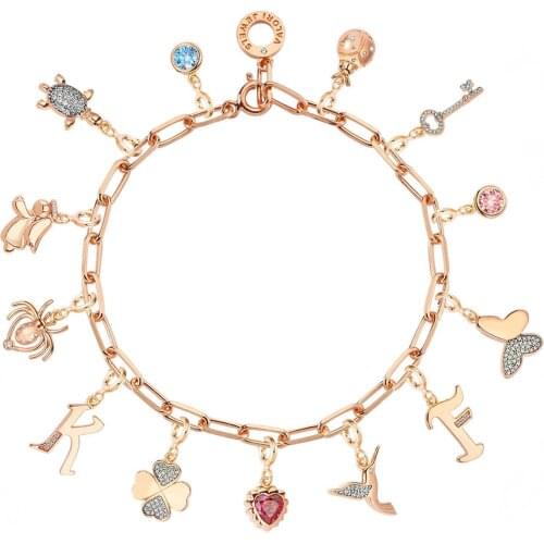 Valori Jewels Assorted Symbols, Zirconia Gemstone, Rose Gold Plated, Sterling Silver Charm Bracelet