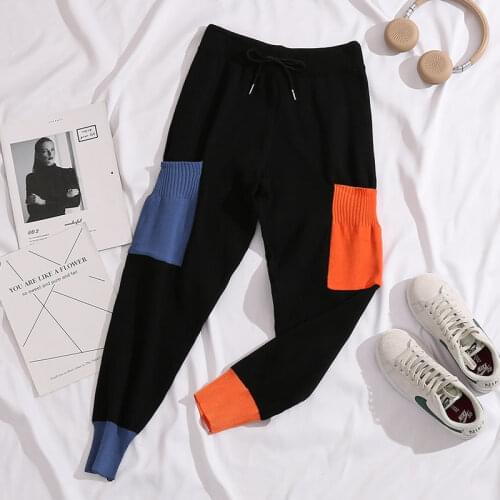 Women Casual Harem Pants Loose Trousers For Women Knitted Pants Autumn Winter Solid Color Sweater Trousers With Pockets Color ma