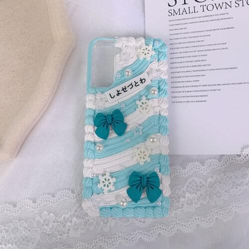 Handmade Case For Samsung galaxy s21 ultra Kawaii bowknot Customized phone Cover s20 FE 5G s8/s9/s10/s20 plus DIY cream shell